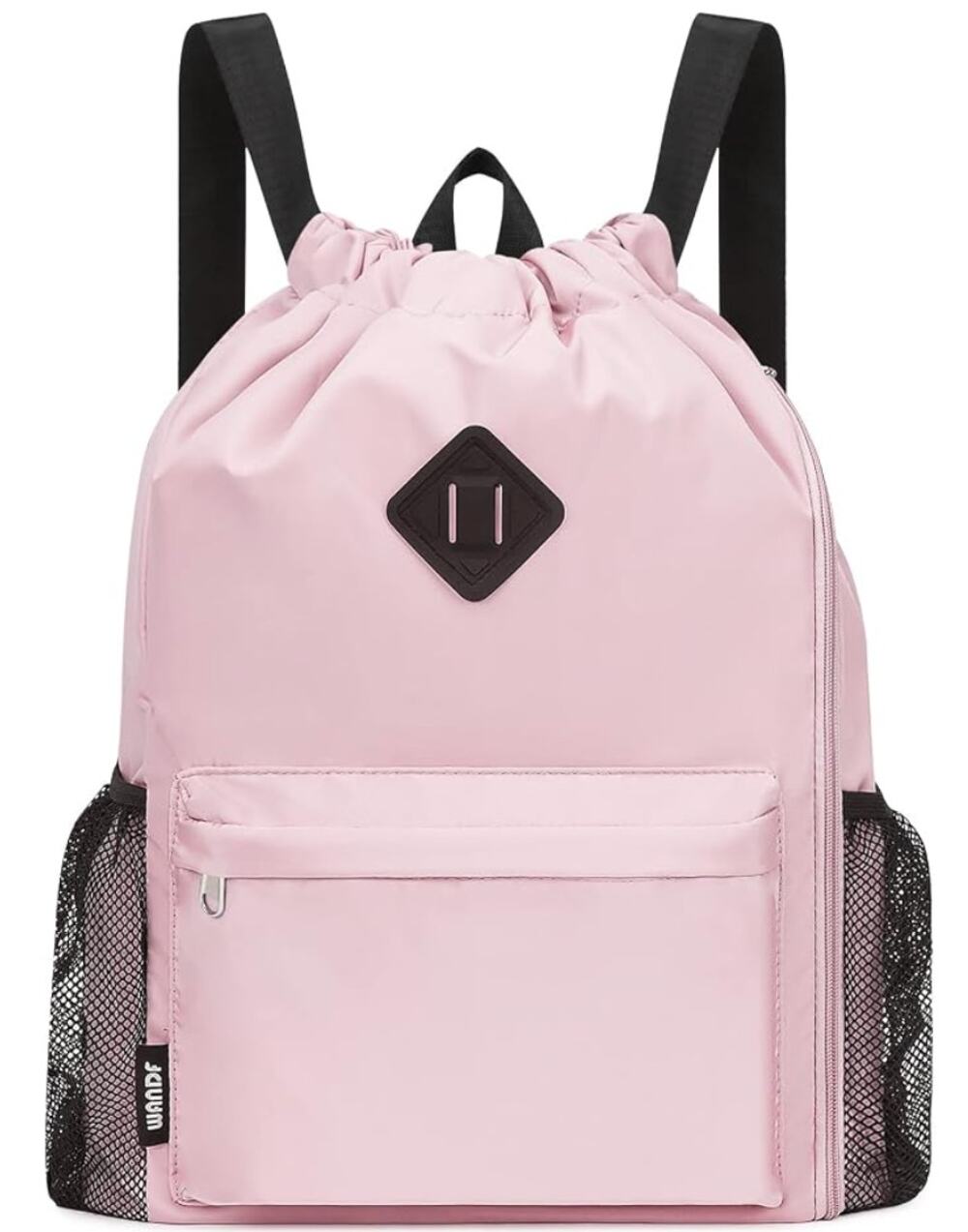 Drawstring Backpack with Shoe Compartment, Sports Gym Bag, Water-Resistant- Pink